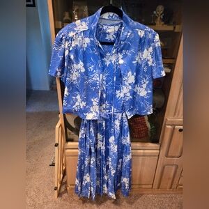 Vintage Ms Lea Floral Blue Dress With Matching Jacket And Belt